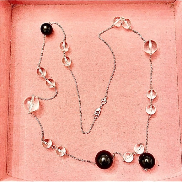 ST JOHN LONG NECKLACE WITH MATCHING BRACELETS BLACK & CLEAR EXCELLENT CONDITION - Picture 6 of 12